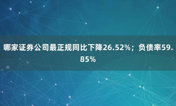 哪家证券公司最正规同比下降26.52%;负债率59.85%